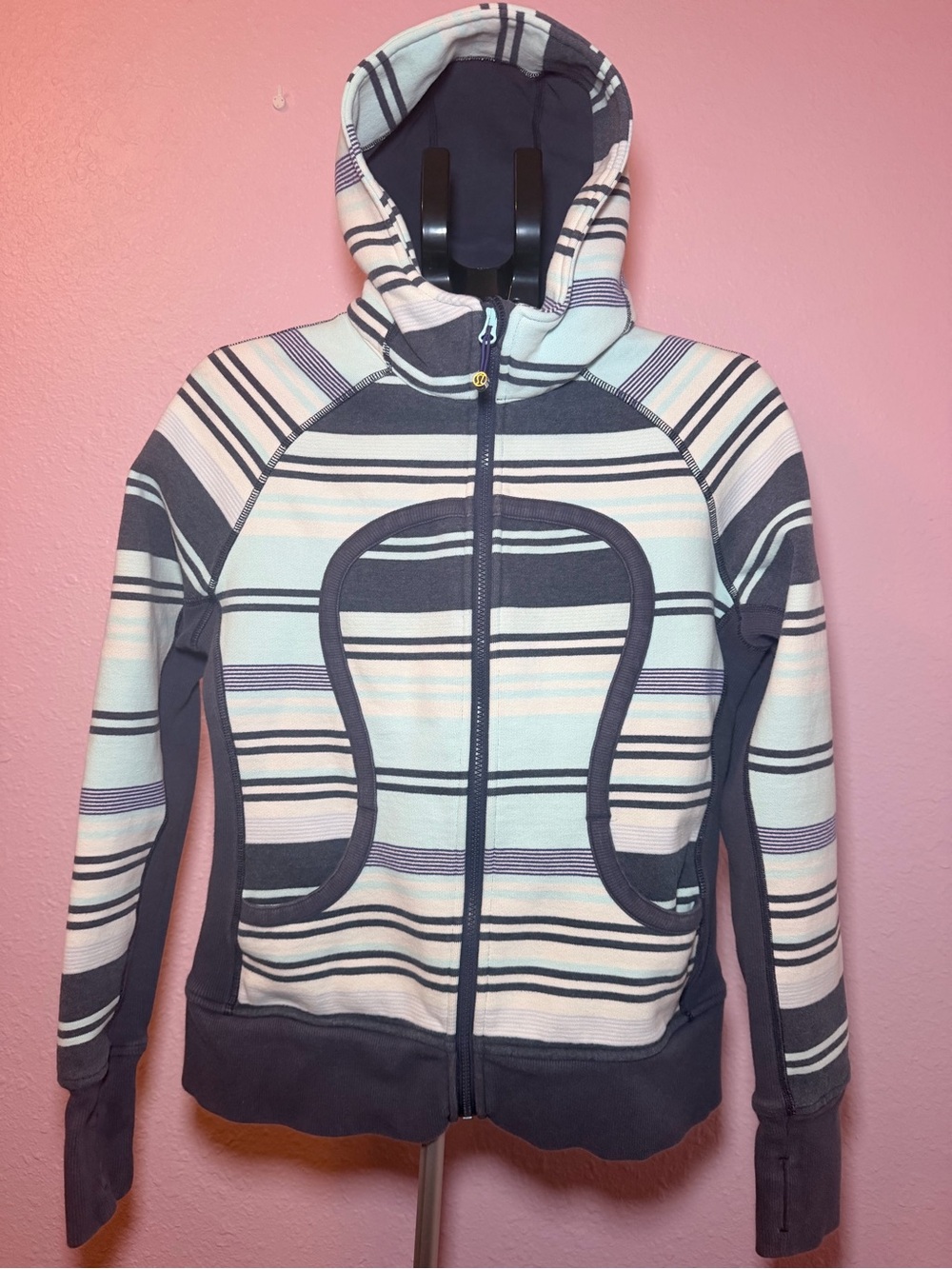 Lululemon scuba Striped Hooded Zip Jacket - Gray & Light Blue
